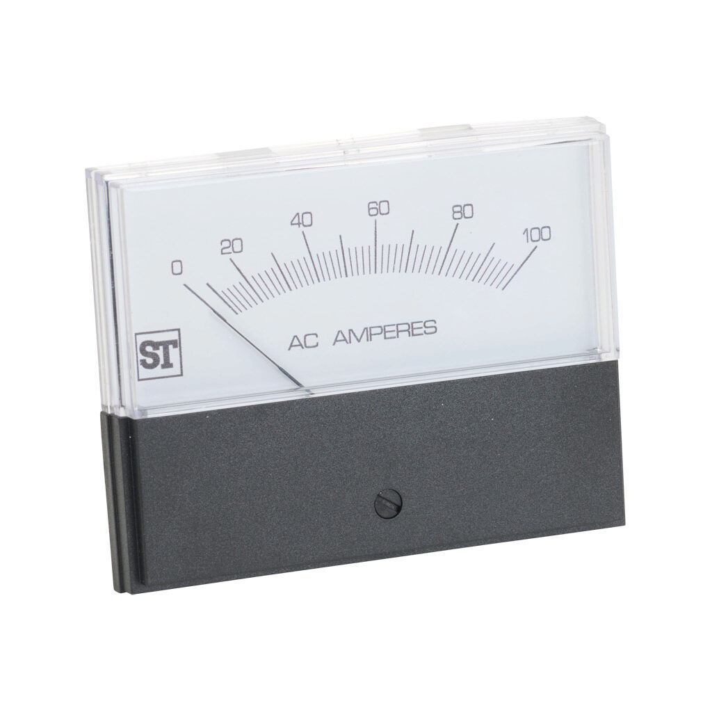 PK-260-340-LSPK - Sifam Tinsley Contender panel meter, 3.5in analog dial display, 0-100A AC, current input, transformer rated, moving iron, round 4-hole mount.