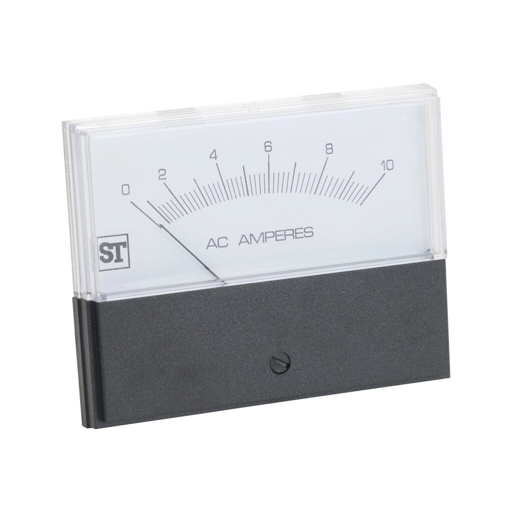 PK-260-340-MTMT - Sifam Tinsley Contender panel meter, 3.5in analog dial display, 0-10A AC, current input, self contained, moving iron, round 4-hole mount.