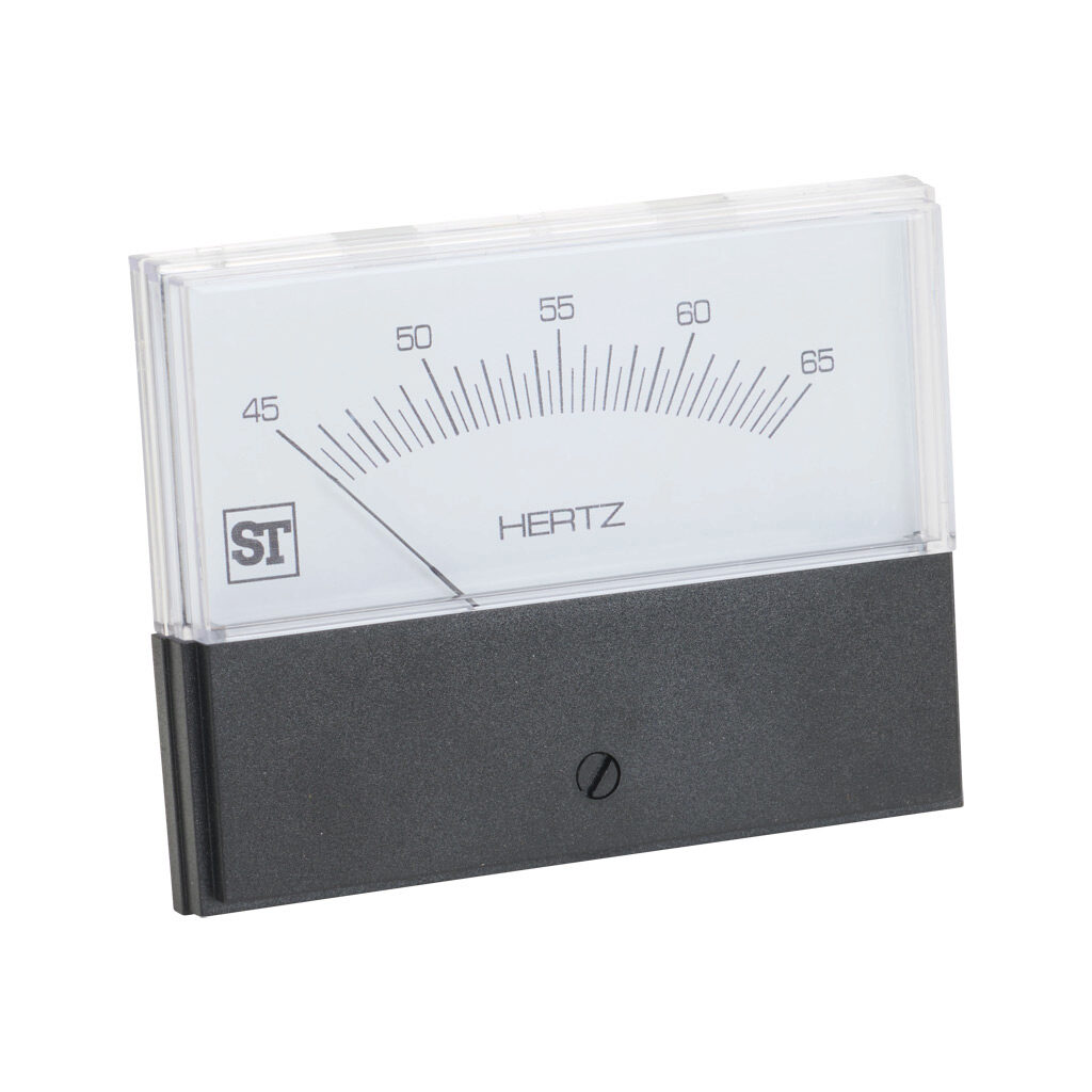 PK-264-350-AJAJ - Sifam Tinsley Contender panel meter, 3.5in analog dial display, 45-65 Hz, frequency input, self contained, pivot and jewel, round 4-hole mount.