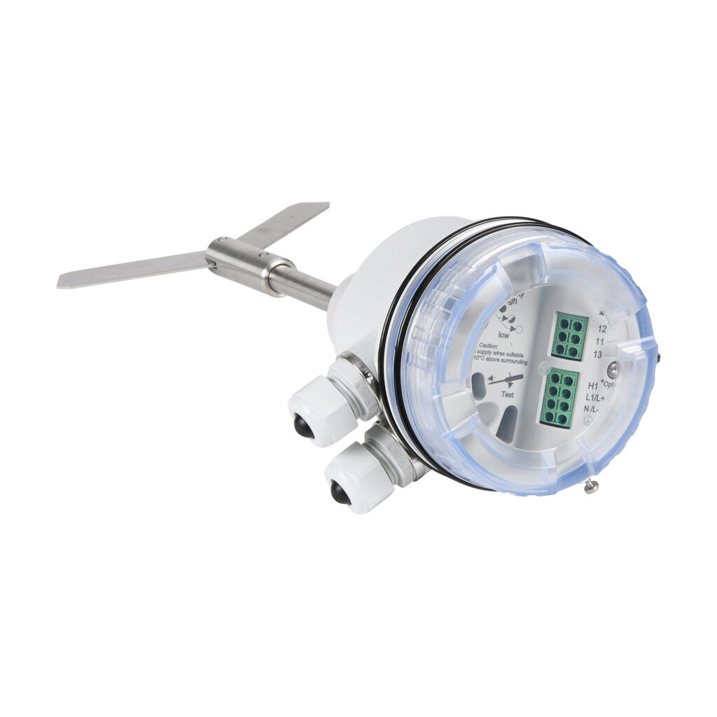PLS-4P-1-230-HAZ - ProSense rotating paddle bulk solids level switch, 100mm insertion length, 1-1/4in male NPT process connection, (1) SPDT relay, 230 VAC operating voltage. Hinged paddle included. Hazardous location rated.