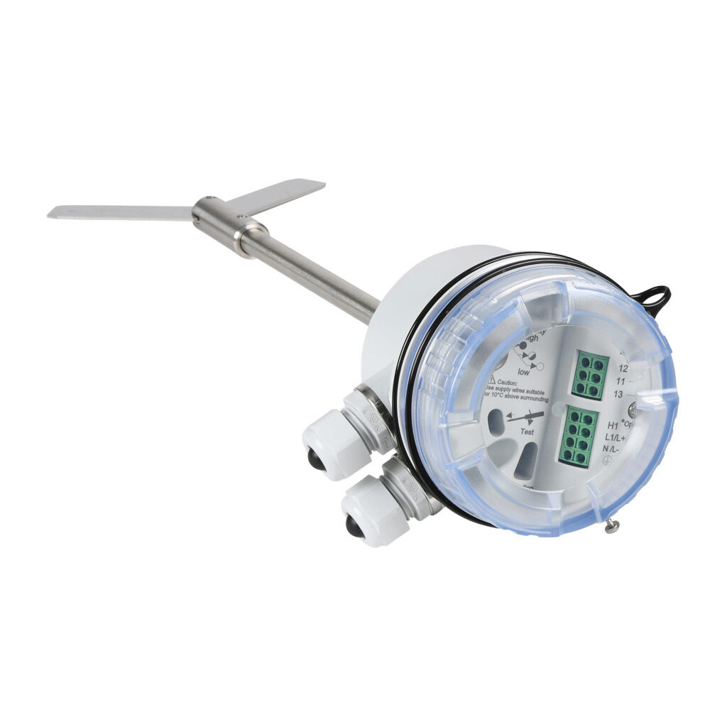 PLS-4P-2-230-HAZ - ProSense rotating paddle bulk solids level switch, 200mm insertion length, 1-1/4in male NPT process connection, (1) SPDT relay, 230 VAC operating voltage. Hinged paddle included. Hazardous location rated.
