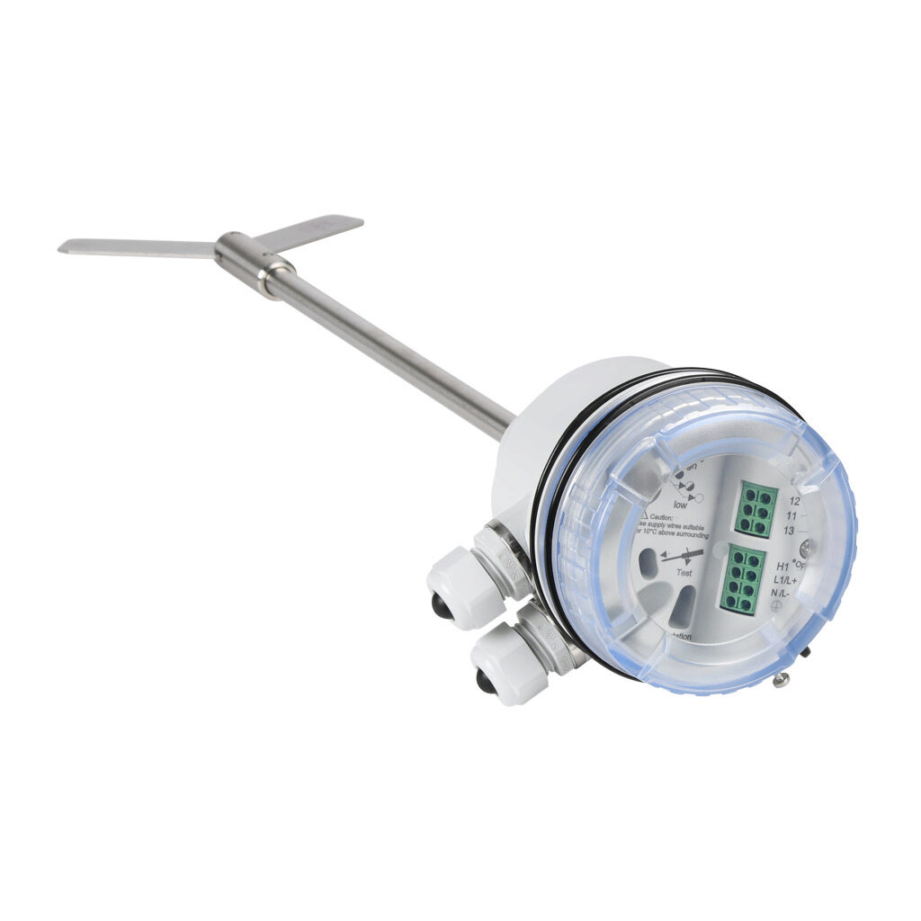 PLS-4P-3-230-HAZ - ProSense rotating paddle bulk solids level switch, 300mm insertion length, 1-1/4in male NPT process connection, (1) SPDT relay, 230 VAC operating voltage. Hinged paddle included. Hazardous location rated.