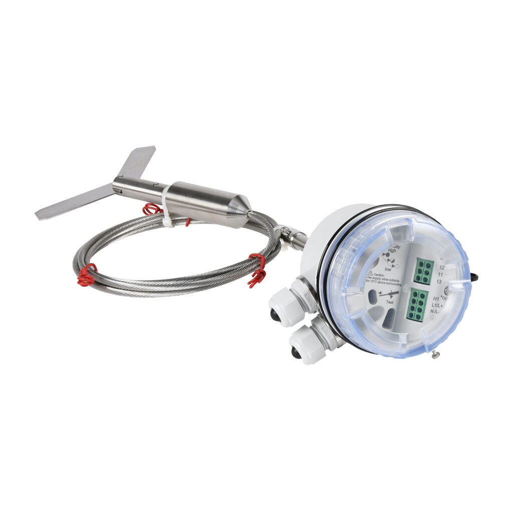 PLS-4P-R-115-HAZ - ProSense rotating paddle bulk solids level switch, 2000mm rope insertion length, 1-1/4in male NPT process connection, (1) SPDT relay, 115 VAC operating voltage. Hinged paddle included. Hazardous location rated.