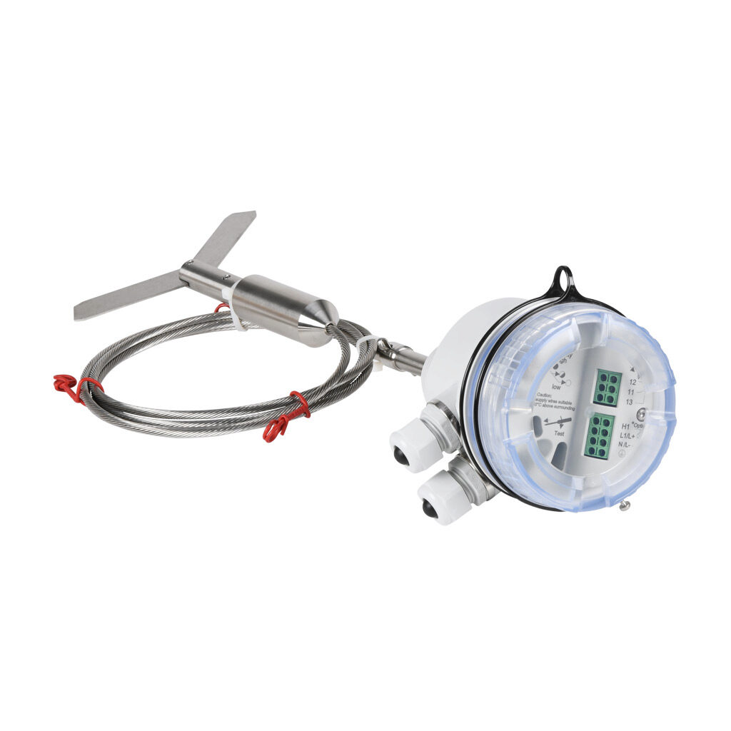 PLS-4P-R-230-HAZ - ProSense rotating paddle bulk solids level switch, 2000mm rope insertion length, 1-1/4in male NPT process connection, (1) SPDT relay, 230 VAC operating voltage. Hinged paddle included. Hazardous location rated.