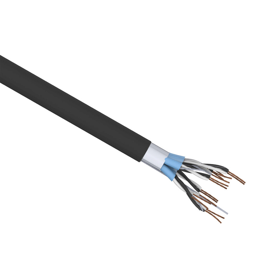 PLTC-18-8SS-1 - Quabbin instrumentation cable, individual and overall shielded, PLTC and ITC, 300V, 8 twisted pairs, 18 AWG, PVC conductor insulation material, black and white numbered pairs, PVC jacket, black, cut to length.