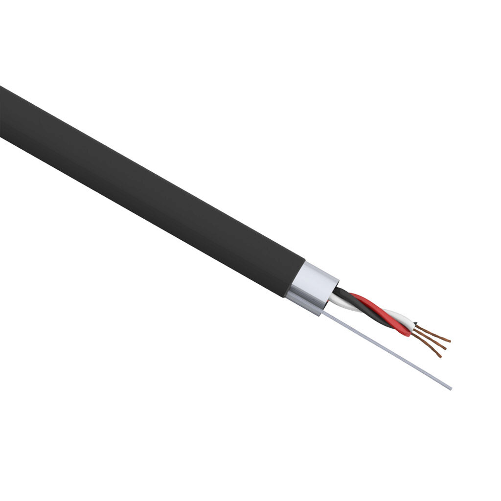 PLTC3-18-1TS-1 - Quabbin instrumentation cable, overall shielded, PLTC and ITC, 300V, 1 twisted triad, 18 AWG, PVC conductor insulation material, black, white and red, PVC jacket, black, cut to length.