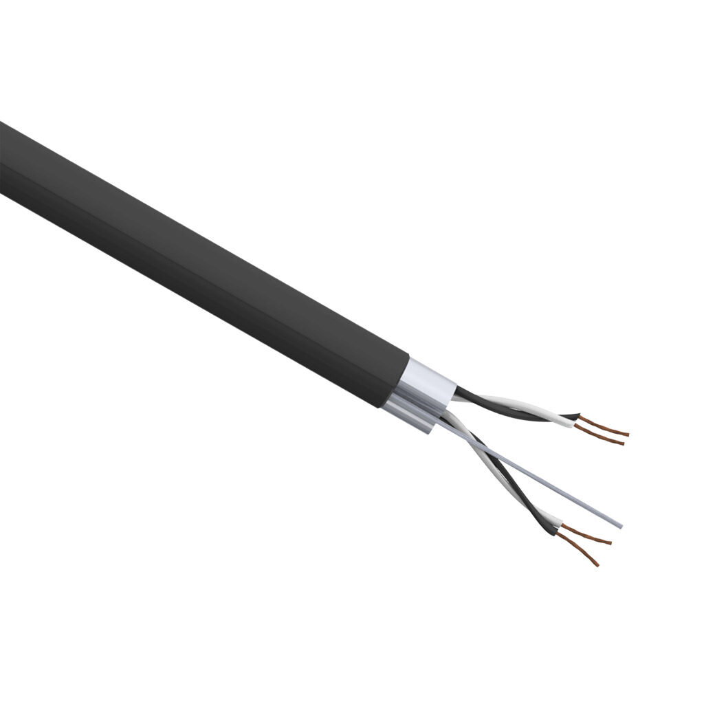 PLTC3-20-2S-1 - Quabbin instrumentation cable, overall shielded, PLTC, 300V, 2 twisted pairs, 20 AWG, PVC conductor insulation material, black and white numbered pairs, PVC jacket, black, cut to length.