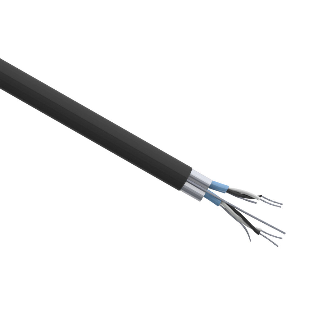 PLTC3-20-2SS-1 - Quabbin instrumentation cable, individual and overall shielded, PLTC, 300V, 2 twisted pairs, 20 AWG, PVC conductor insulation material, black and white numbered pairs, PVC jacket, black, cut to length.