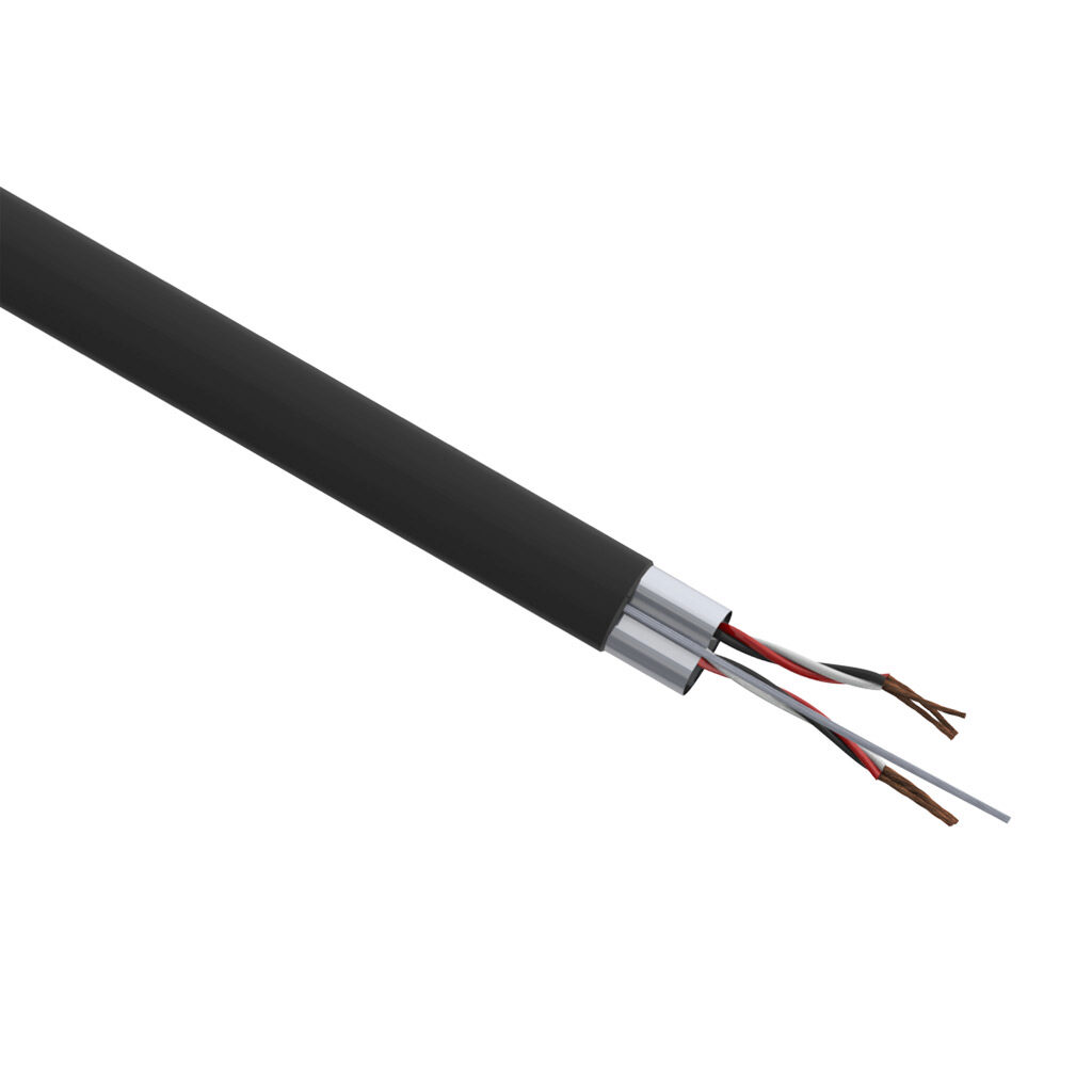 PLTC3-20-2TS-1 - Quabbin instrumentation cable, overall shielded, PLTC and ITC, 300V, 2 twisted triads, 20 AWG, PVC conductor insulation material, black, white and red, PVC jacket, black, cut to length.