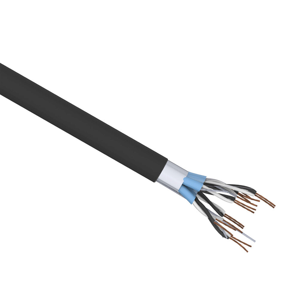 PLTC3-20-8SS-1 - Quabbin instrumentation cable, individual and overall shielded, PLTC, 300V, 8 twisted pairs, 20 AWG, PVC conductor insulation material, black and white numbered pairs, PVC jacket, black, cut to length.