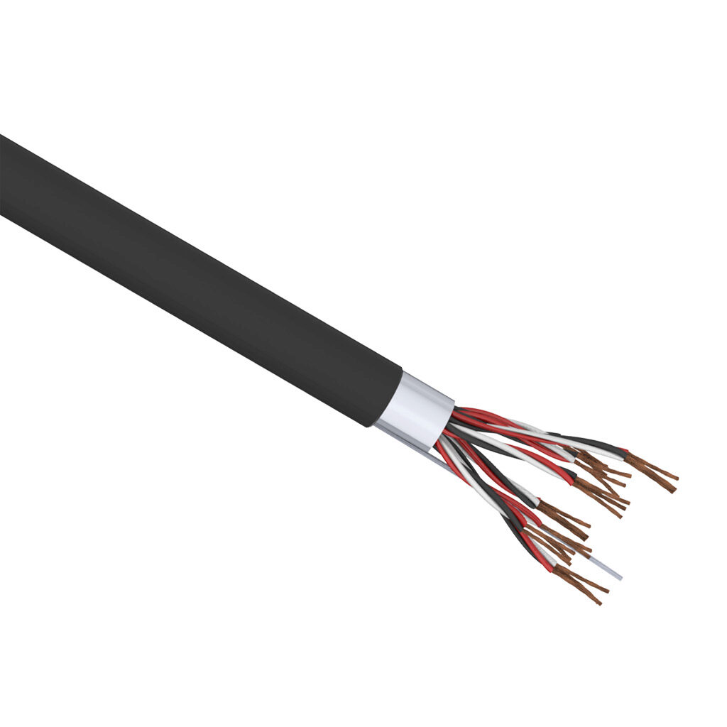 PLTC3-20-8TS-1 - Quabbin instrumentation cable, overall shielded, PLTC and ITC, 300V, 8 twisted triads, 20 AWG, PVC conductor insulation material, black, white and red, PVC jacket, black, cut to length.