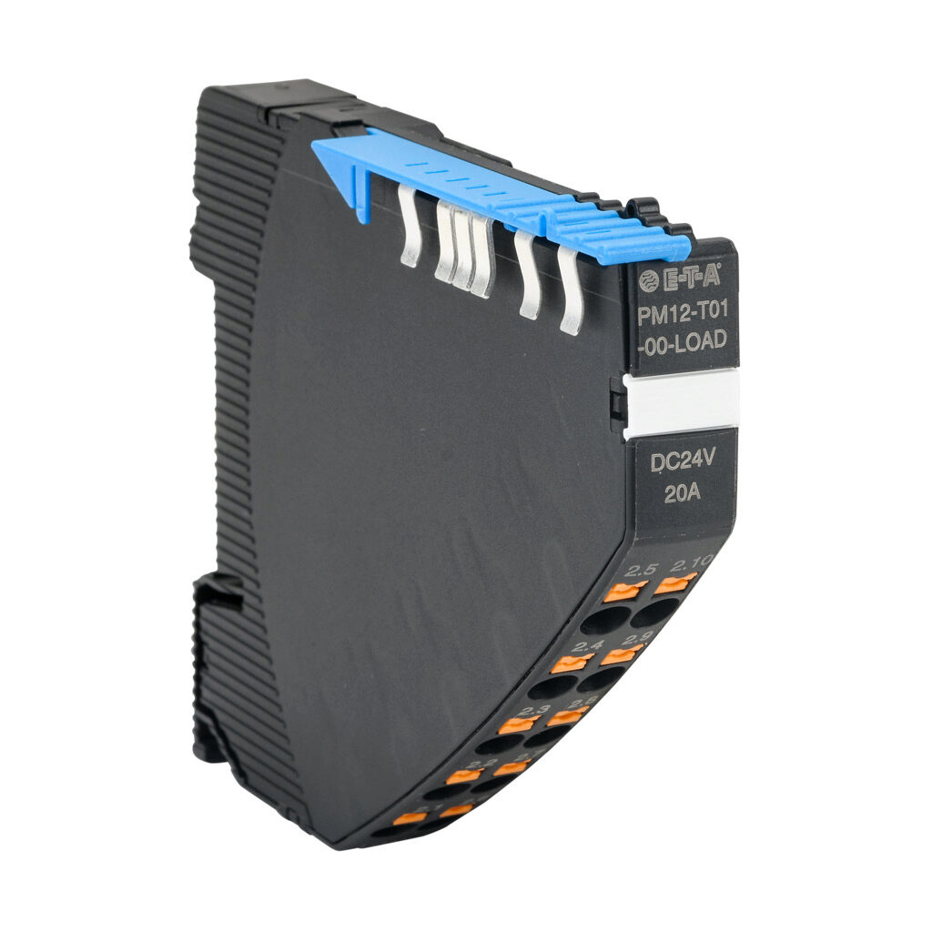 PM-T01-00-LOAD-20A - E-T-A REX series modular circuit protector, load distribution, 20A, 24 VDC output, 24 VDC operating voltage, 8 channel(s), 35mm DIN rail mount.