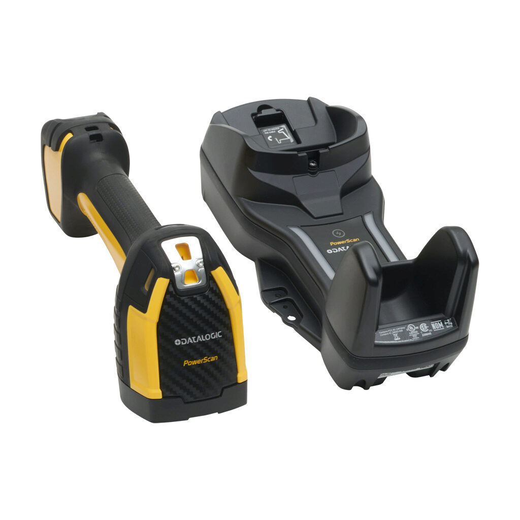 PM9600-SR910RBK20 - Datalogic PowerScan 960X series barcode scanner, 1D and 2D, imager, cordless, RF communication, RS-232, rugged duty, 1280 x 800 optical resolution. Scanner with removable battery, base station, RS232 cable, power brick, and pow...