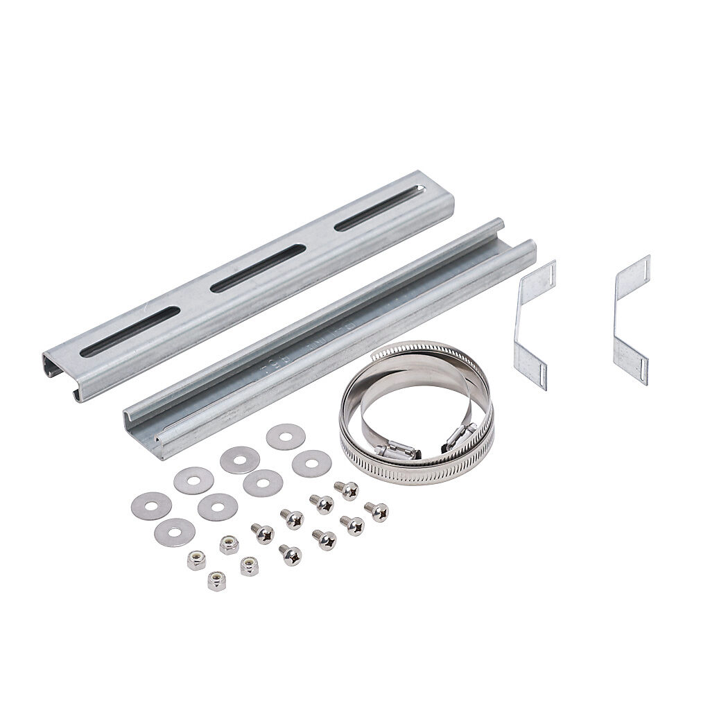 PMKG-1212-P10 - Integra pole mounting kit, accommodates 9-1/2 to 12in pole diameter, galvanized steel components and zinc-plated steel fasteners. For use with 12in wide Premium series polycarbonate enclosures.