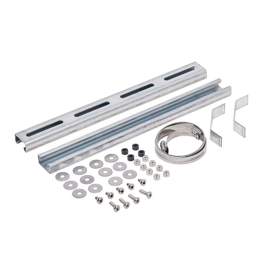 PMKG-1216-GEN-P10 - Integra pole mounting kit, accommodates 9-1/2 to 12in pole diameter, galvanized steel components and zinc-plated steel fasteners. For use with 16in wide Genesis series polycarbonate enclosures.