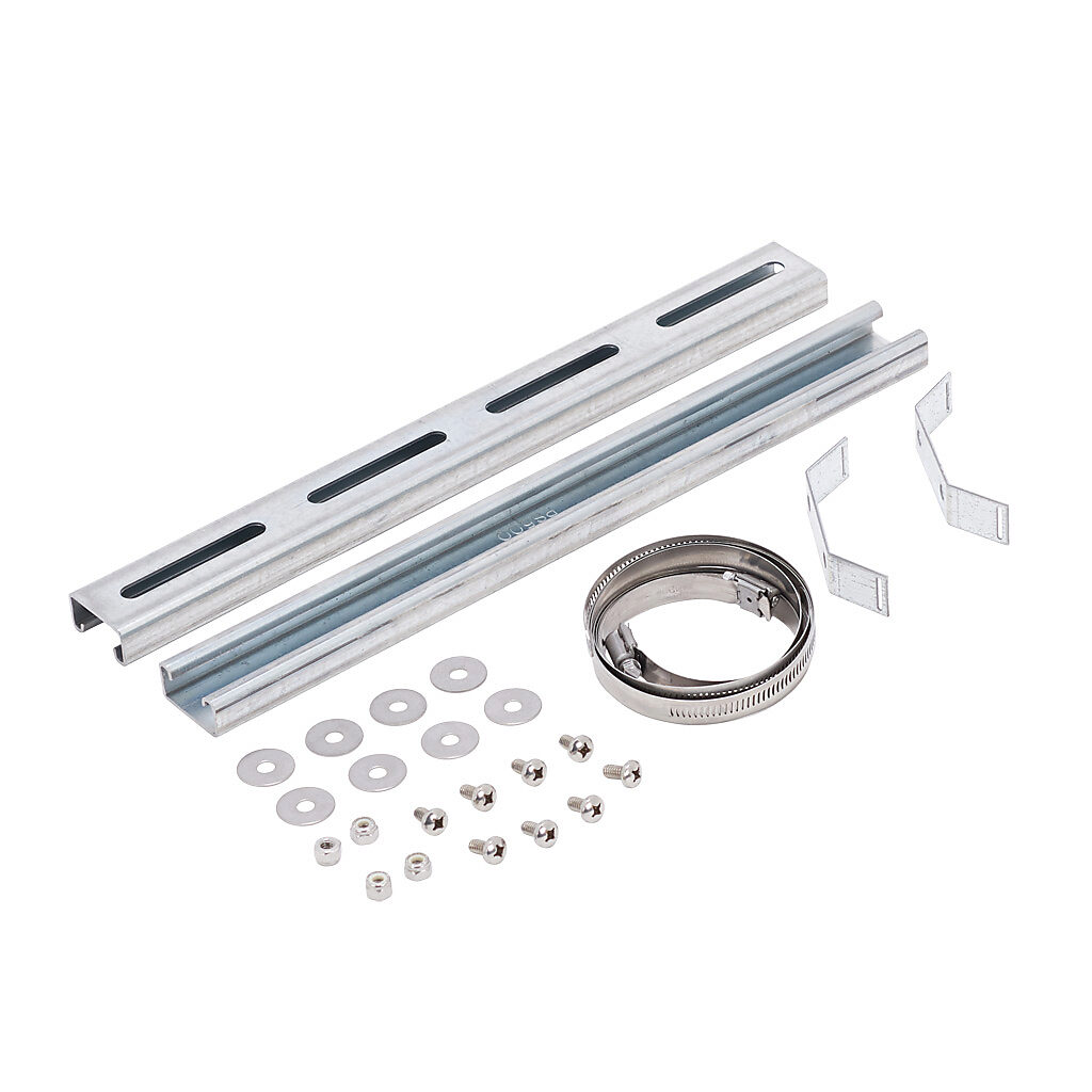 PMKG-1216-P10 - Integra pole mounting kit, accommodates 9-1/2 to 12in pole diameter, galvanized steel components and zinc-plated steel fasteners. For use with 16in wide Premium series polycarbonate enclosures.