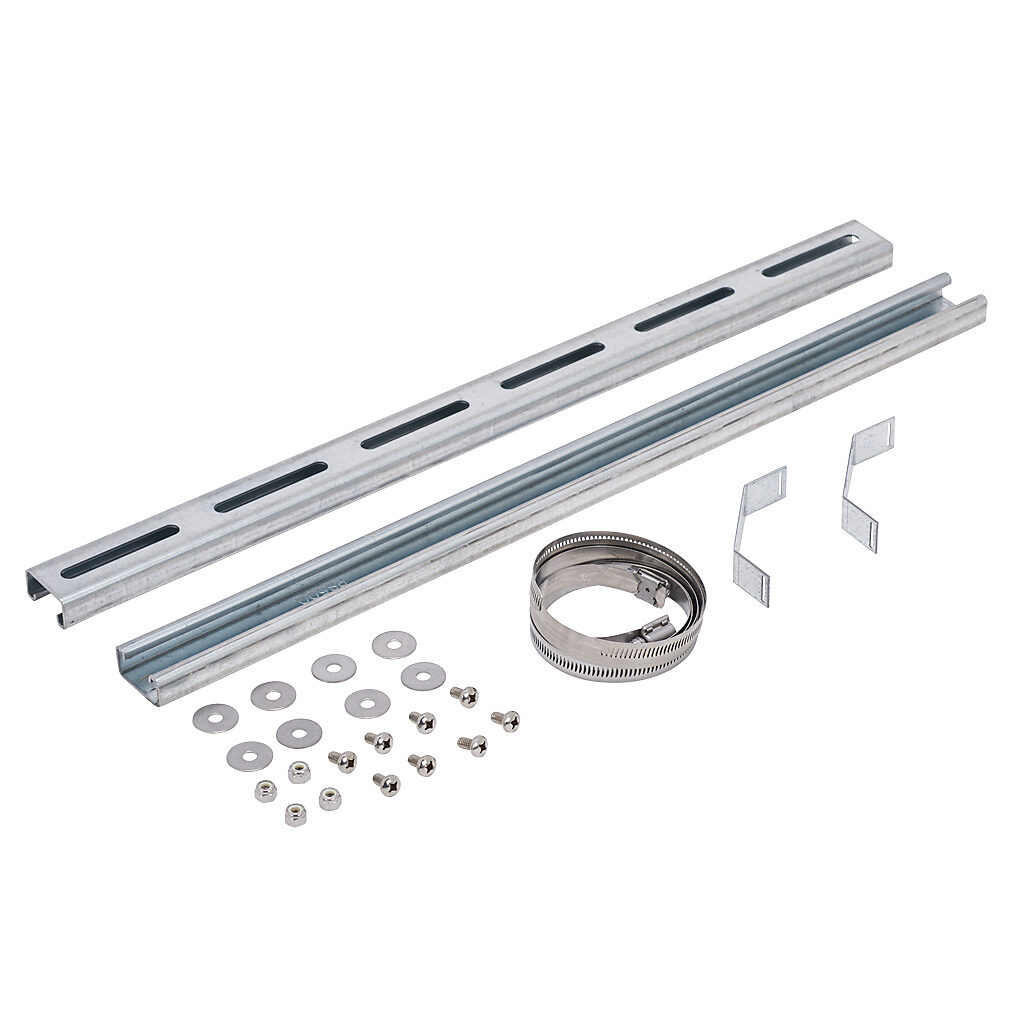 PMKG-1224-P10 - Integra pole mounting kit, accommodates 9-1/2 to 12in pole diameter, galvanized steel components and zinc-plated steel fasteners. For use with 24in wide Genesis series polycarbonate enclosures.