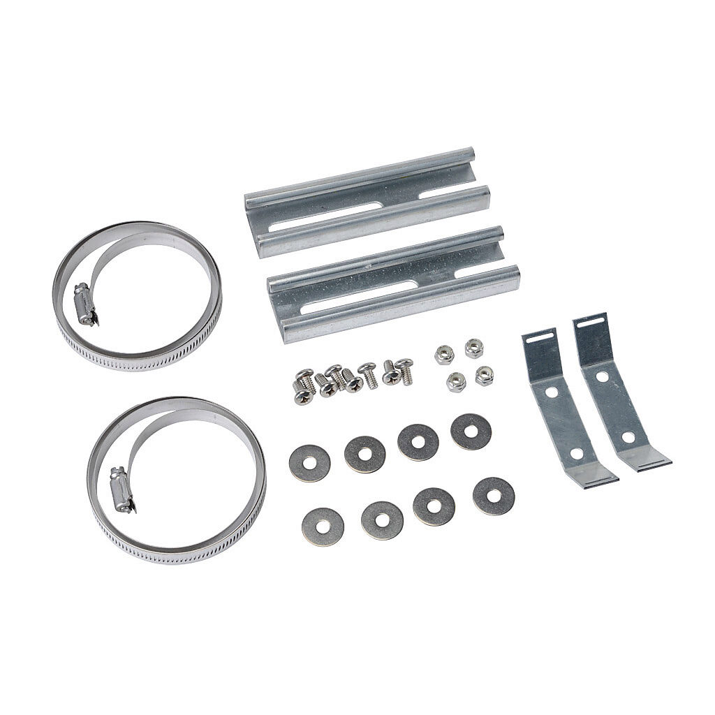 PMKG-126-P10 - Integra pole mounting kit, accommodates 9-1/2 to 12in pole diameter, galvanized steel components and zinc-plated steel fasteners. For use with 6in wide Premium series polycarbonate enclosures.