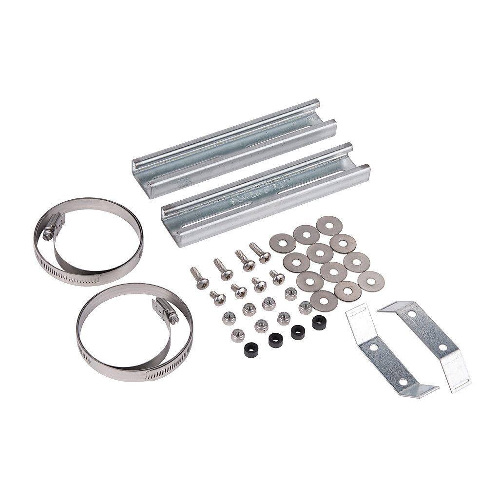 PMKG-128-IMP-P10 - Integra pole mounting kit, accommodates 9-1/2 to 12in pole diameter, galvanized steel components and zinc-plated steel fasteners. For use with 8in wide Impact series polycarbonate enclosures.