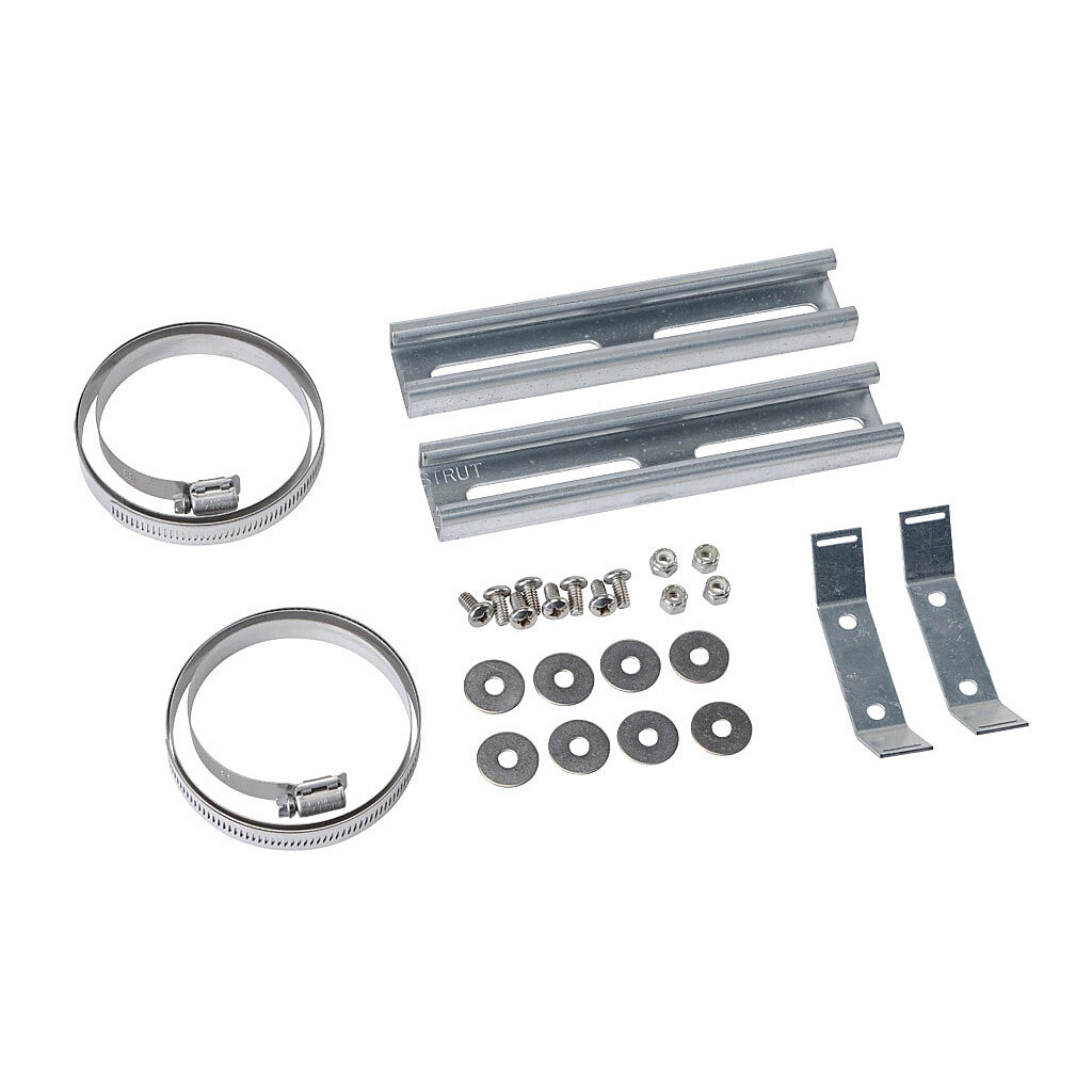 PMKG-128-P10 - Integra pole mounting kit, accommodates 9-1/2 to 12in pole diameter, galvanized steel components and zinc-plated steel fasteners. For use with 8in wide Premium series polycarbonate enclosures.