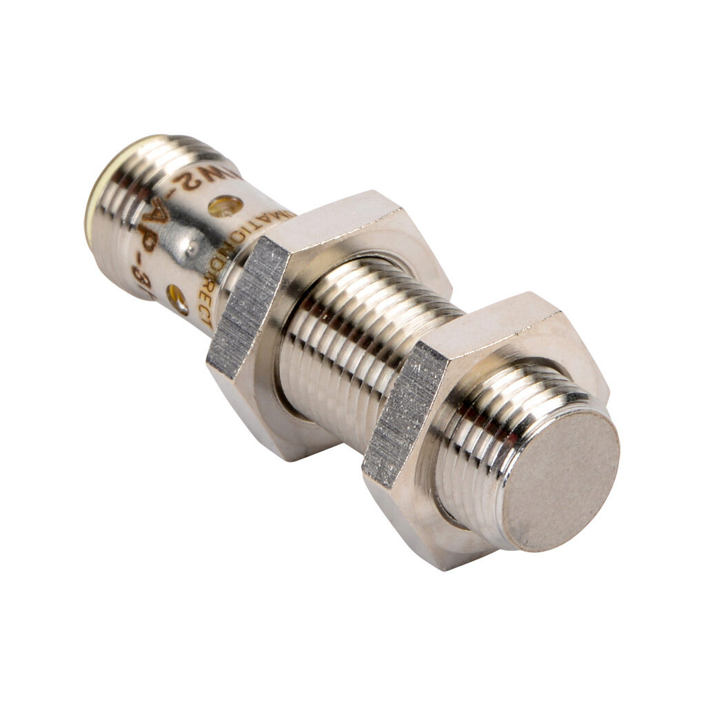 PMW2-AP-3H - ProSense inductive proximity sensor, tubular, 12mm diameter x 45mm body, stainless steel housing, PNP, N.O. output, 4mm sensing distance, flush, 100 Hz switching frequency, IP65 IP66 IP67 IP68 IP69K, 4-pin M12 quick-disconnect.