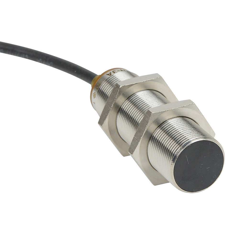 PNK-AN-3A - AutomationDirect inductive proximity sensor, tubular, 18mm diameter x 65mm body, bronze-plated brass housing, NPN, N.O. output, 8mm sensing distance, flush, 400 Hz switching frequency, IP65 IP66 IP67 IP68 IP69K, pigtail.
