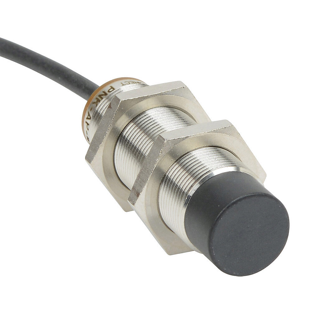 PNK-AP-4A - AutomationDirect inductive proximity sensor, tubular, 18mm diameter x 65mm body, bronze-plated brass housing, PNP, N.O. output, 12mm sensing distance, non-flush, 300 Hz switching frequency, IP65 IP66 IP67 IP68 IP69K, pigtail.