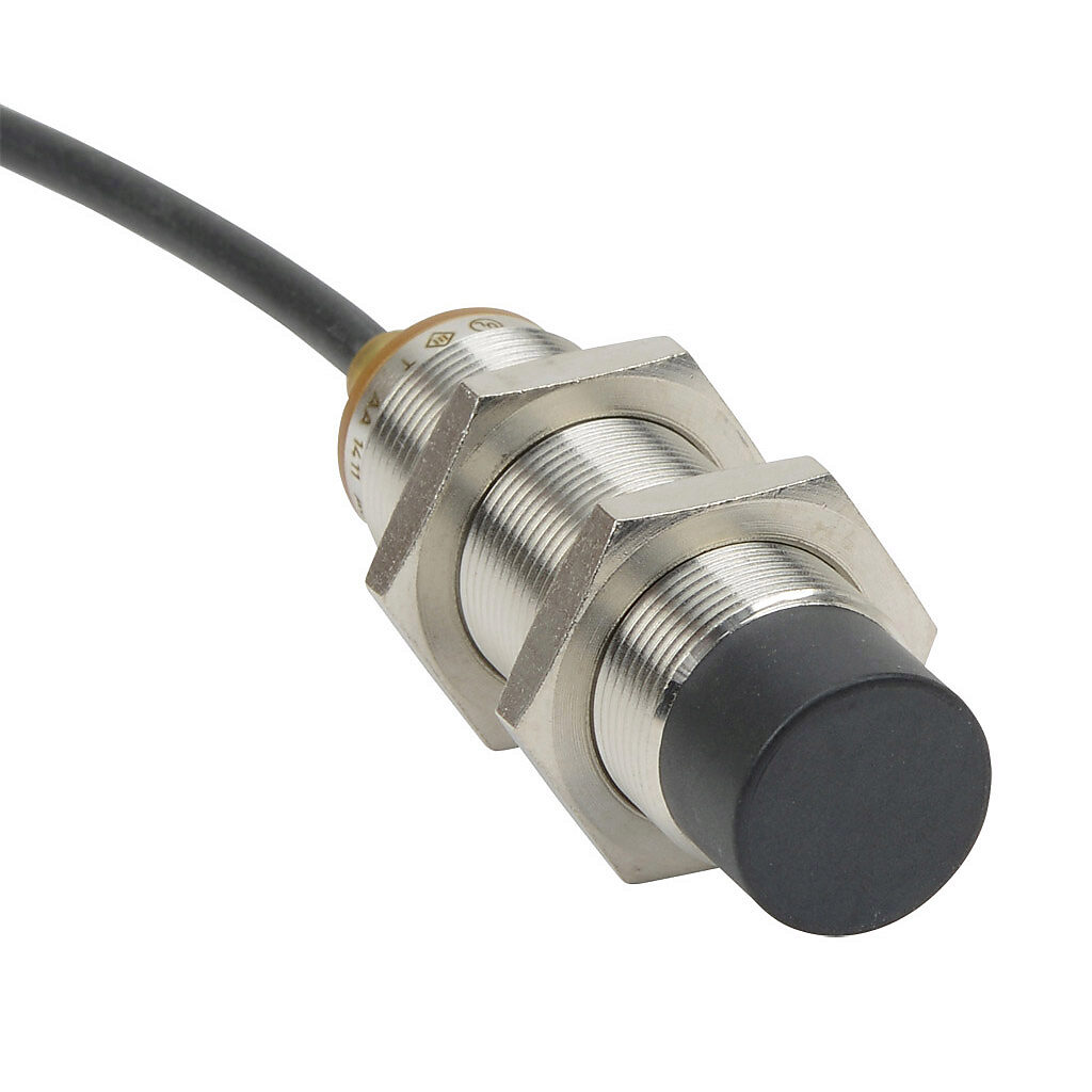 PNK-CN-4A - AutomationDirect inductive proximity sensor, tubular, 18mm diameter x 65mm body, bronze-plated brass housing, NPN, N.C. output, 12mm sensing distance, non-flush, 300 Hz switching frequency, IP65 IP66 IP67 IP68 IP69K, pigtail.