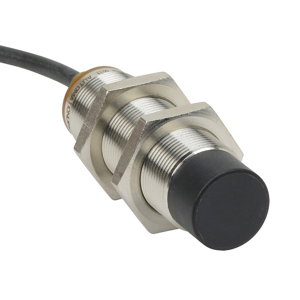 PNK-CP-4A - AutomationDirect inductive proximity sensor, tubular, 18mm diameter x 65mm body, bronze-plated brass housing, PNP, N.C. output, 12mm sensing distance, non-flush, 300 Hz switching frequency, IP65 IP66 IP67 IP68 IP69K, pigtail.