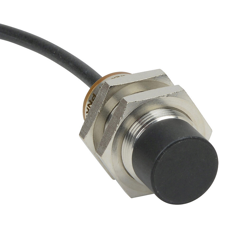 PNK6-AP-4A - AutomationDirect inductive proximity sensor, tubular, 18mm diameter x 45mm body, bronze-plated brass housing, PNP, N.O. output, 12mm sensing distance, non-flush, 300 Hz switching frequency, IP65 IP66 IP67 IP68 IP69K, pigtail.