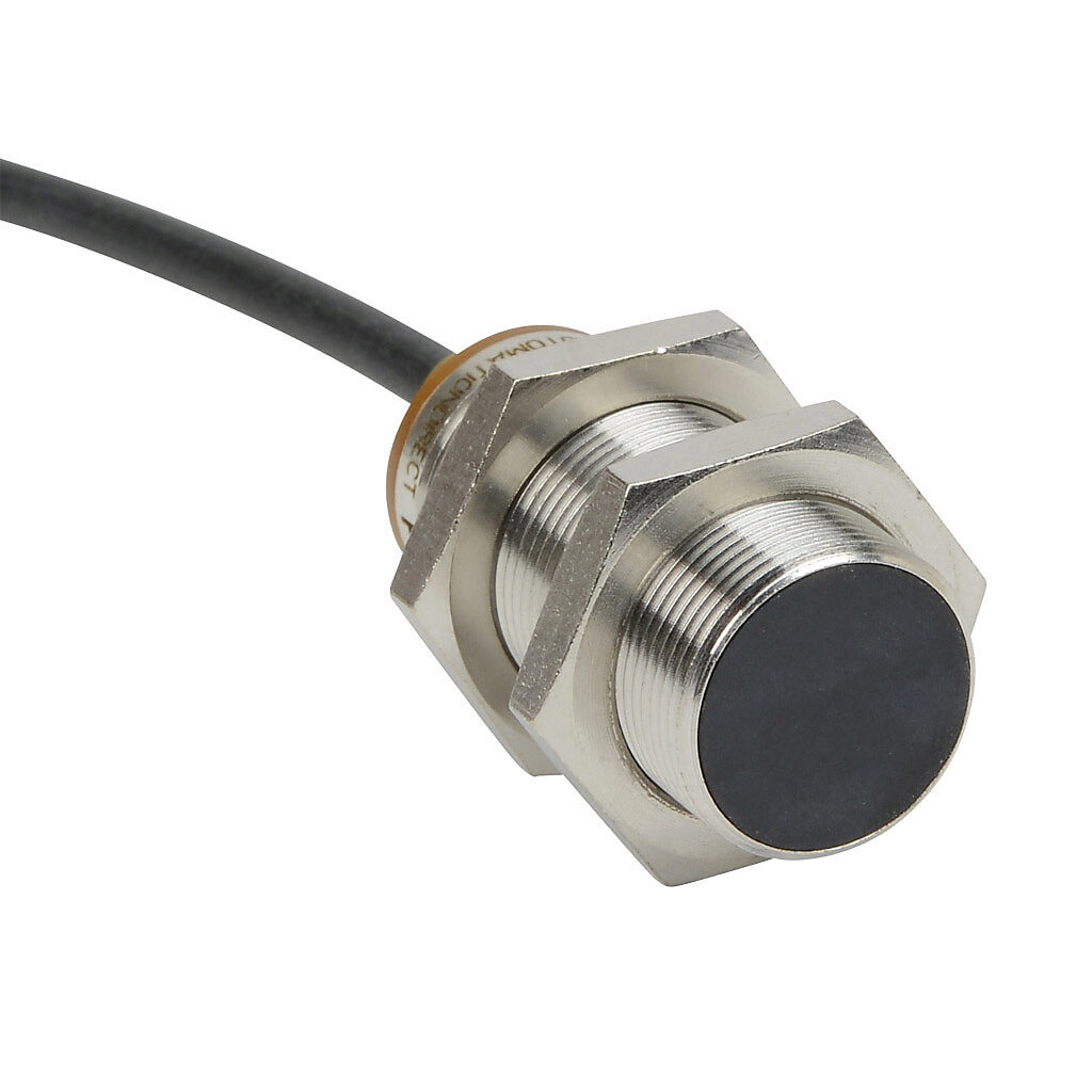 PNK6-CN-3A - AutomationDirect inductive proximity sensor, tubular, 18mm diameter x 45mm body, bronze-plated brass housing, NPN, N.C. output, 8mm sensing distance, flush, 400 Hz switching frequency, IP65 IP66 IP67 IP68 IP69K, pigtail.