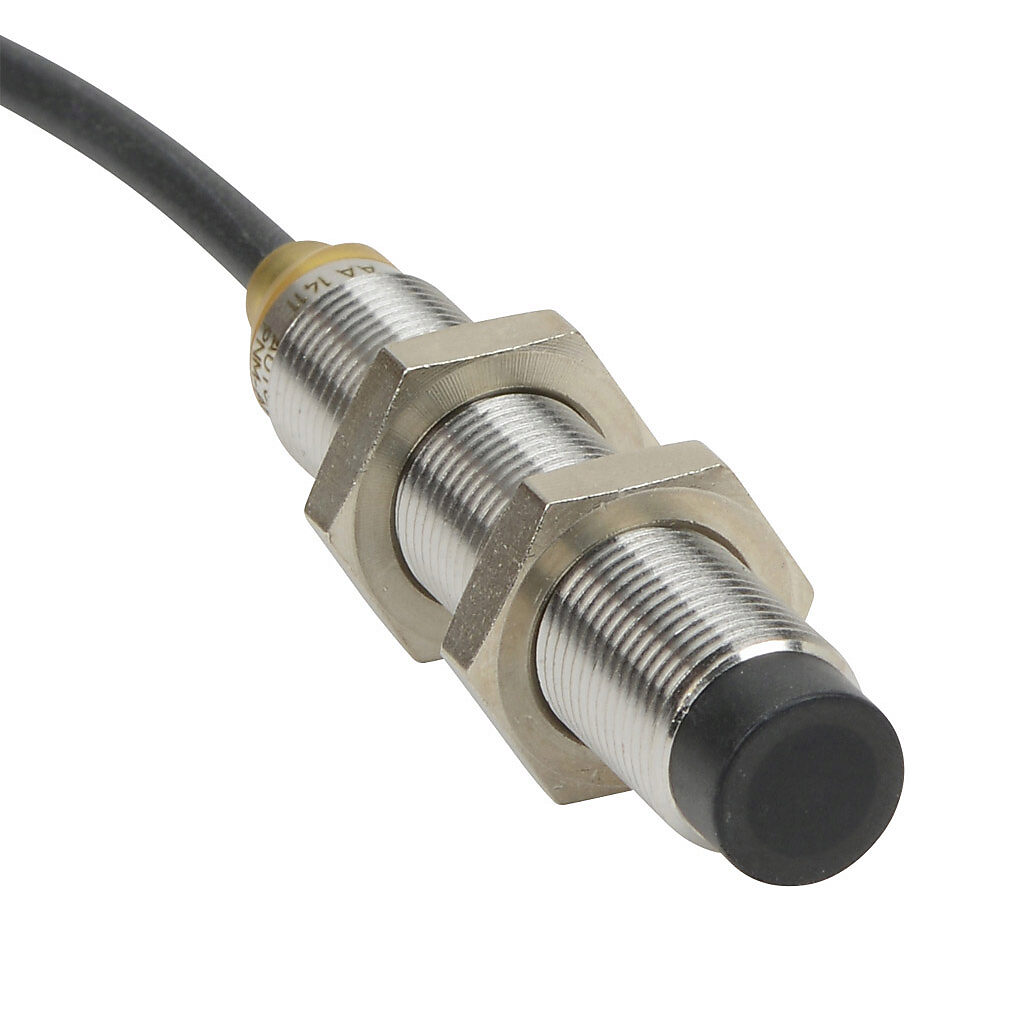 PNM-AP-4A - AutomationDirect inductive proximity sensor, tubular, 12mm diameter x 65mm body, bronze-plated brass housing, PNP, N.O. output, 7mm sensing distance, non-flush, 700 Hz switching frequency, IP65 IP66 IP67 IP68 IP69K, pigtail.
