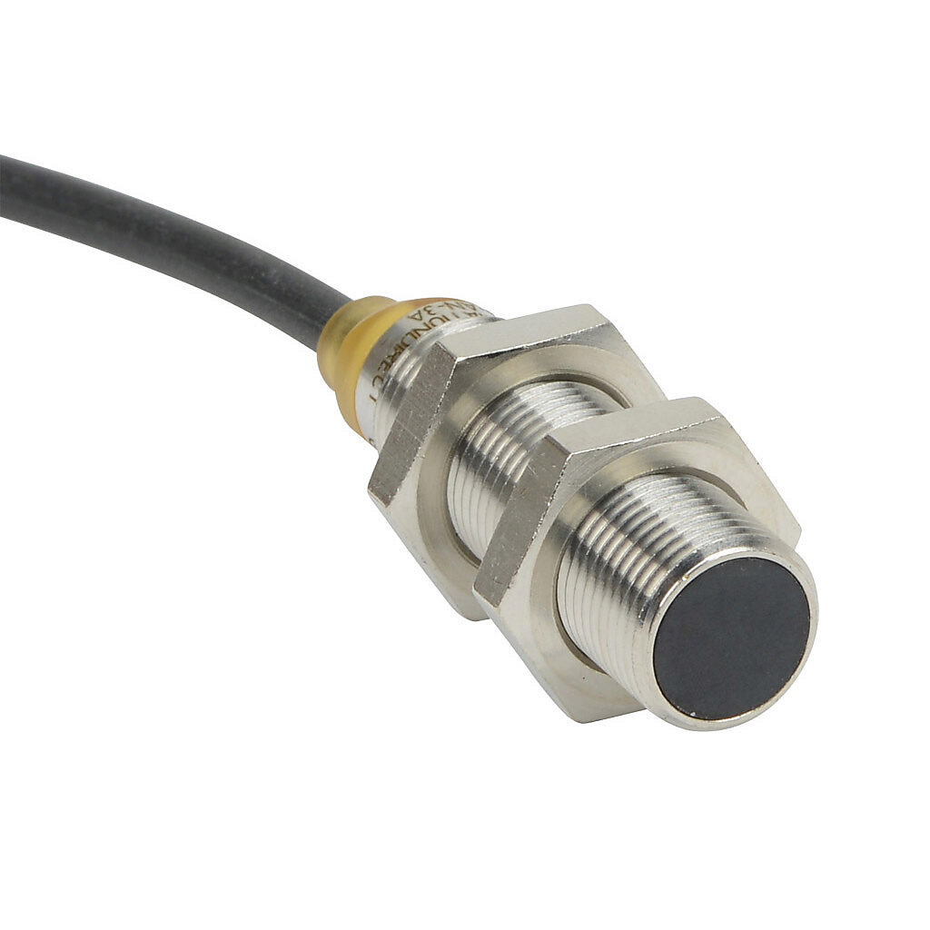 PNM6-AN-3A - AutomationDirect inductive proximity sensor, tubular, 12mm diameter x 45mm body, bronze-plated brass housing, NPN, N.O. output, 4mm sensing distance, flush, 700 Hz switching frequency, IP65 IP66 IP67 IP68 IP69K, pigtail.