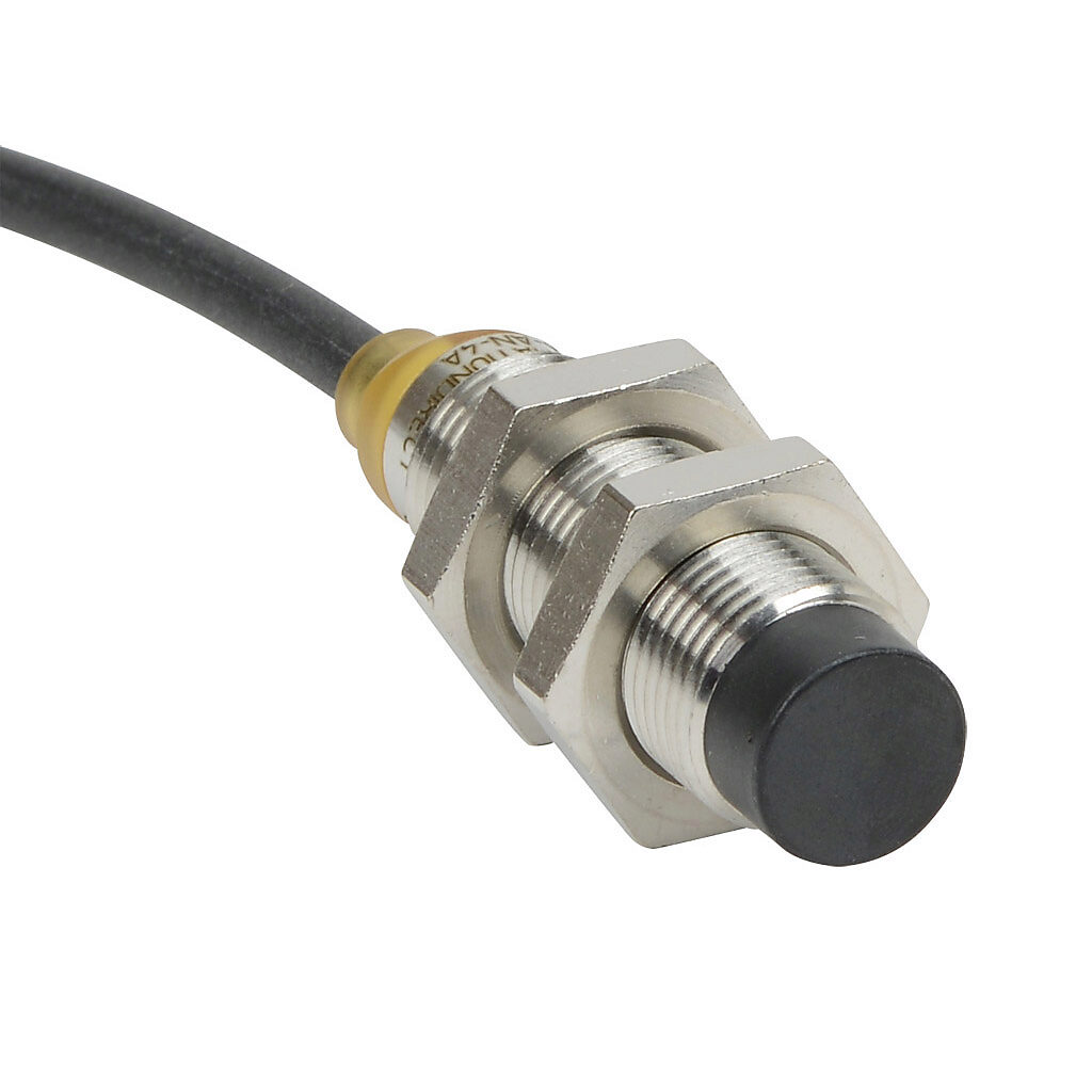 PNM6-AN-4A - AutomationDirect inductive proximity sensor, tubular, 12mm diameter x 45mm body, bronze-plated brass housing, NPN, N.O. output, 7mm sensing distance, non-flush, 700 Hz switching frequency, IP65 IP66 IP67 IP68 IP69K, pigtail.