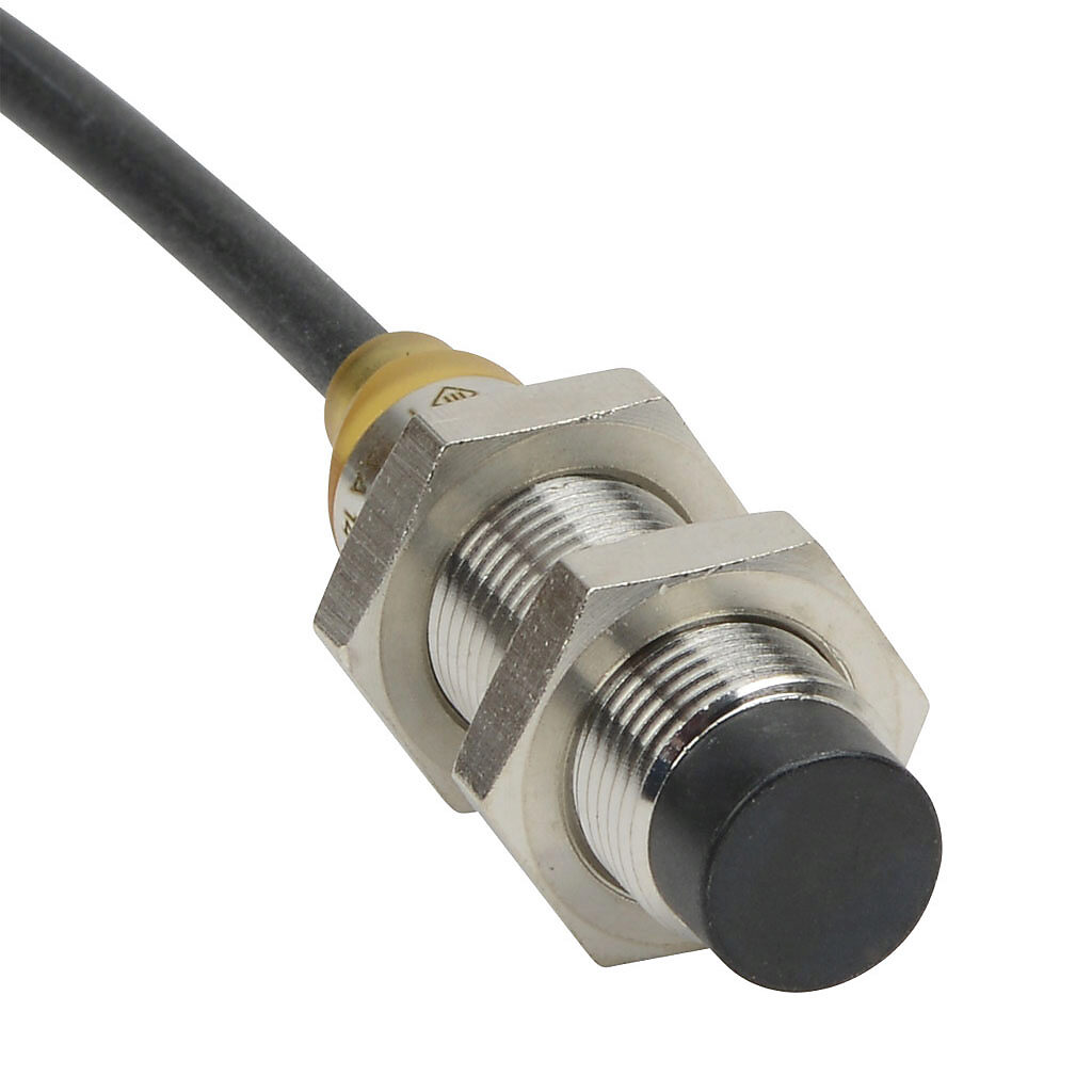 PNM6-AP-4A - AutomationDirect inductive proximity sensor, tubular, 12mm diameter x 45mm body, bronze-plated brass housing, PNP, N.O. output, 7mm sensing distance, non-flush, 700 Hz switching frequency, IP65 IP66 IP67 IP68 IP69K, pigtail.