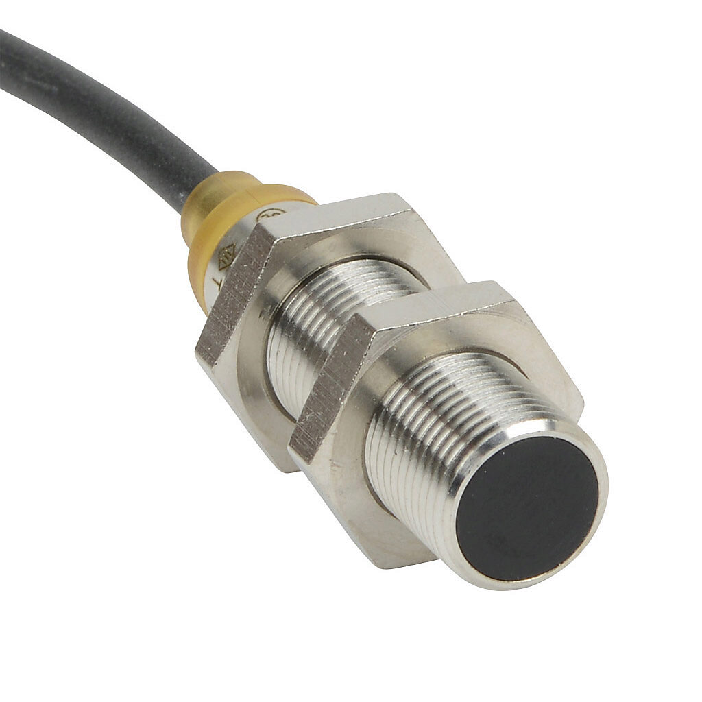 PNM6-CN-3A - AutomationDirect inductive proximity sensor, tubular, 12mm diameter x 45mm body, bronze-plated brass housing, NPN, N.C. output, 4mm sensing distance, flush, 700 Hz switching frequency, IP65 IP66 IP67 IP68 IP69K, pigtail.