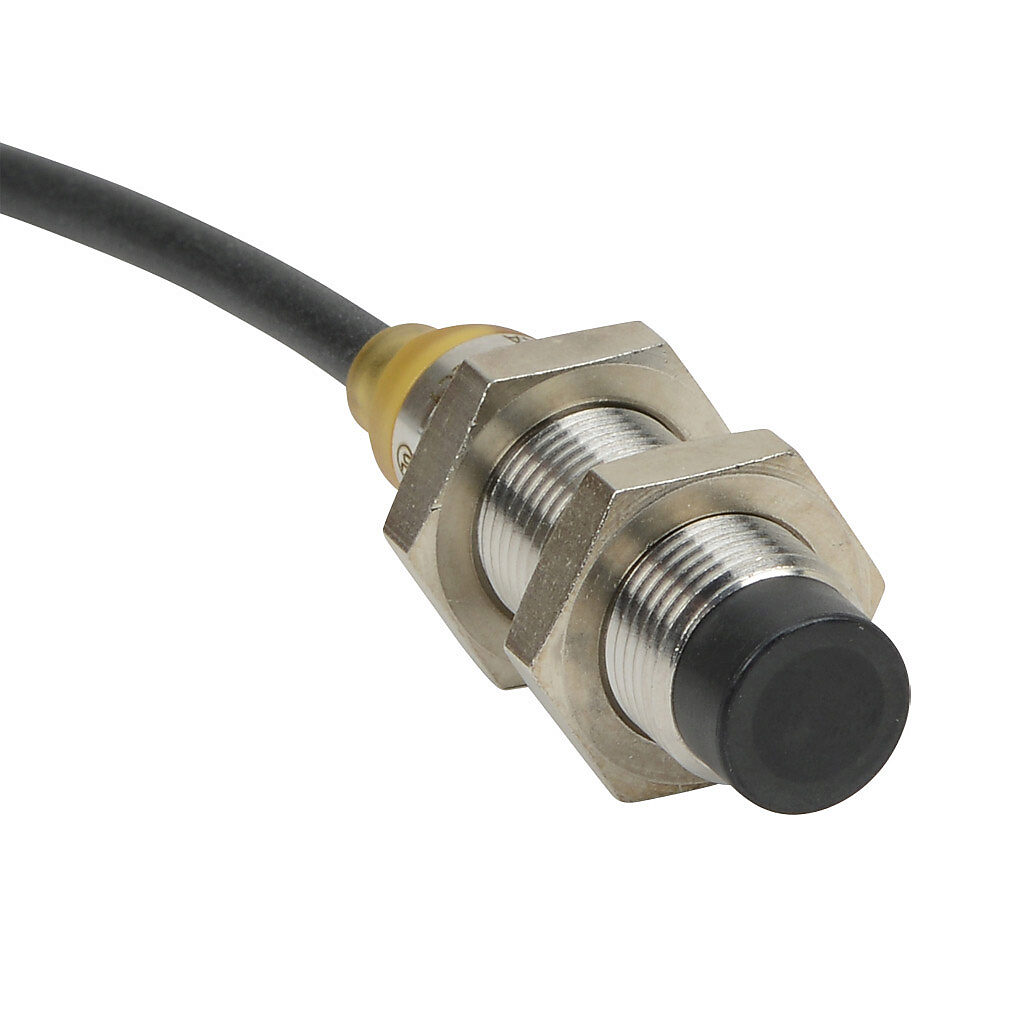 PNM6-CP-4A - AutomationDirect inductive proximity sensor, tubular, 12mm diameter x 45mm body, bronze-plated brass housing, PNP, N.C. output, 7mm sensing distance, non-flush, 700 Hz switching frequency, IP65 IP66 IP67 IP68 IP69K, pigtail.