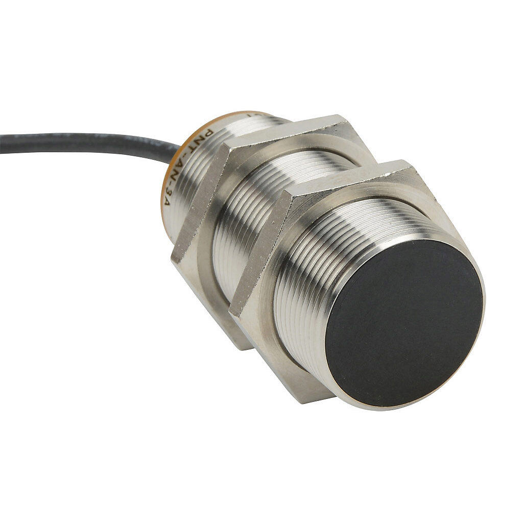 PNT-AN-3A - AutomationDirect inductive proximity sensor, tubular, 30mm diameter x 65mm body, bronze-plated brass housing, NPN, N.O. output, 15mm sensing distance, flush, 100 Hz switching frequency, IP65 IP66 IP67 IP68 IP69K, pigtail.