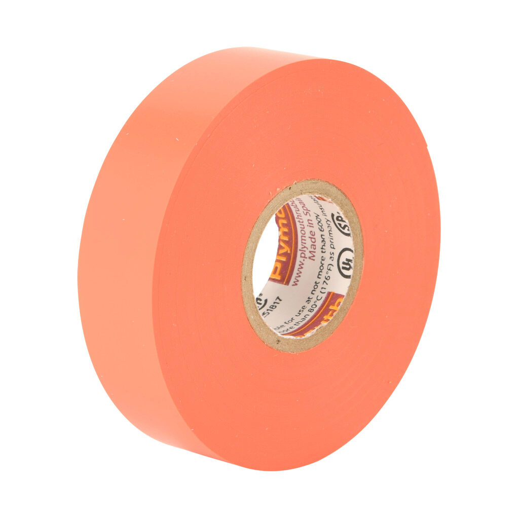 PR-3708-1 - Plymouth Rubber Premium 37 vinyl electrical tape, professional, 0.75in x 66ft, 600V, orange.