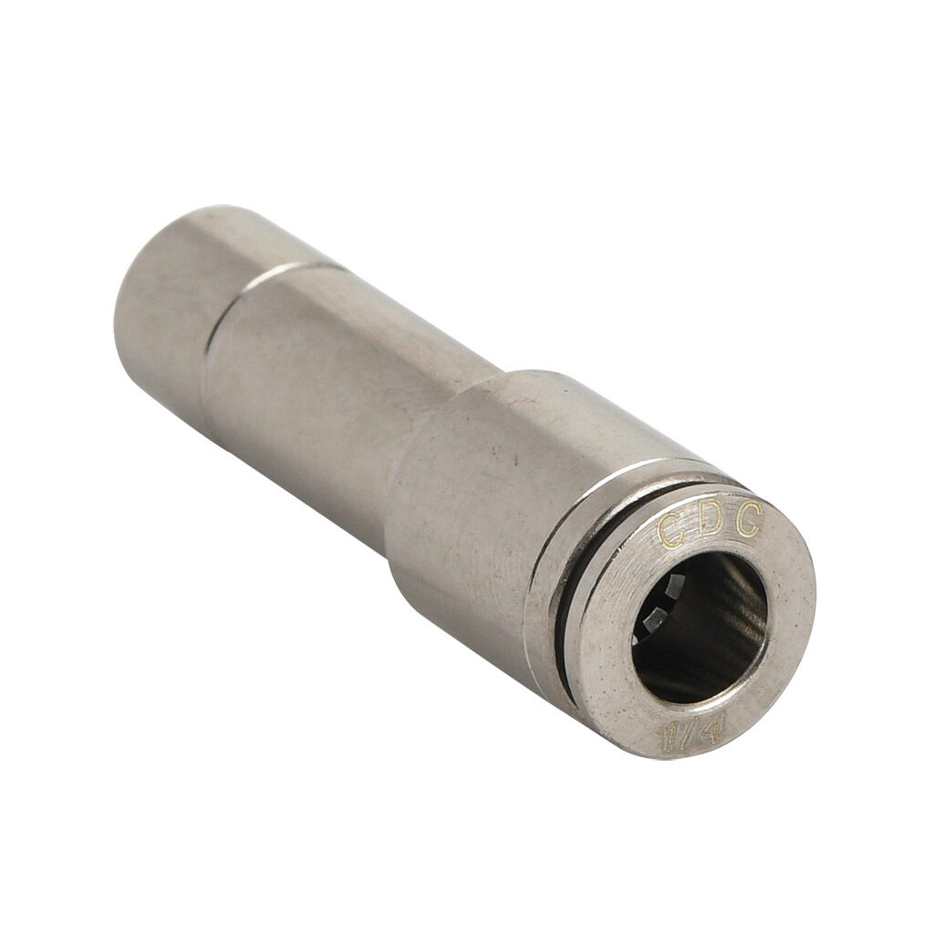 PR38-14-B - NITRA pneumatic push-to-connect fitting, plug-in reducer, nickel-plated brass body, (1) 3/8in plug-in to (1) 1/4in push-to-connect. Package of 5.