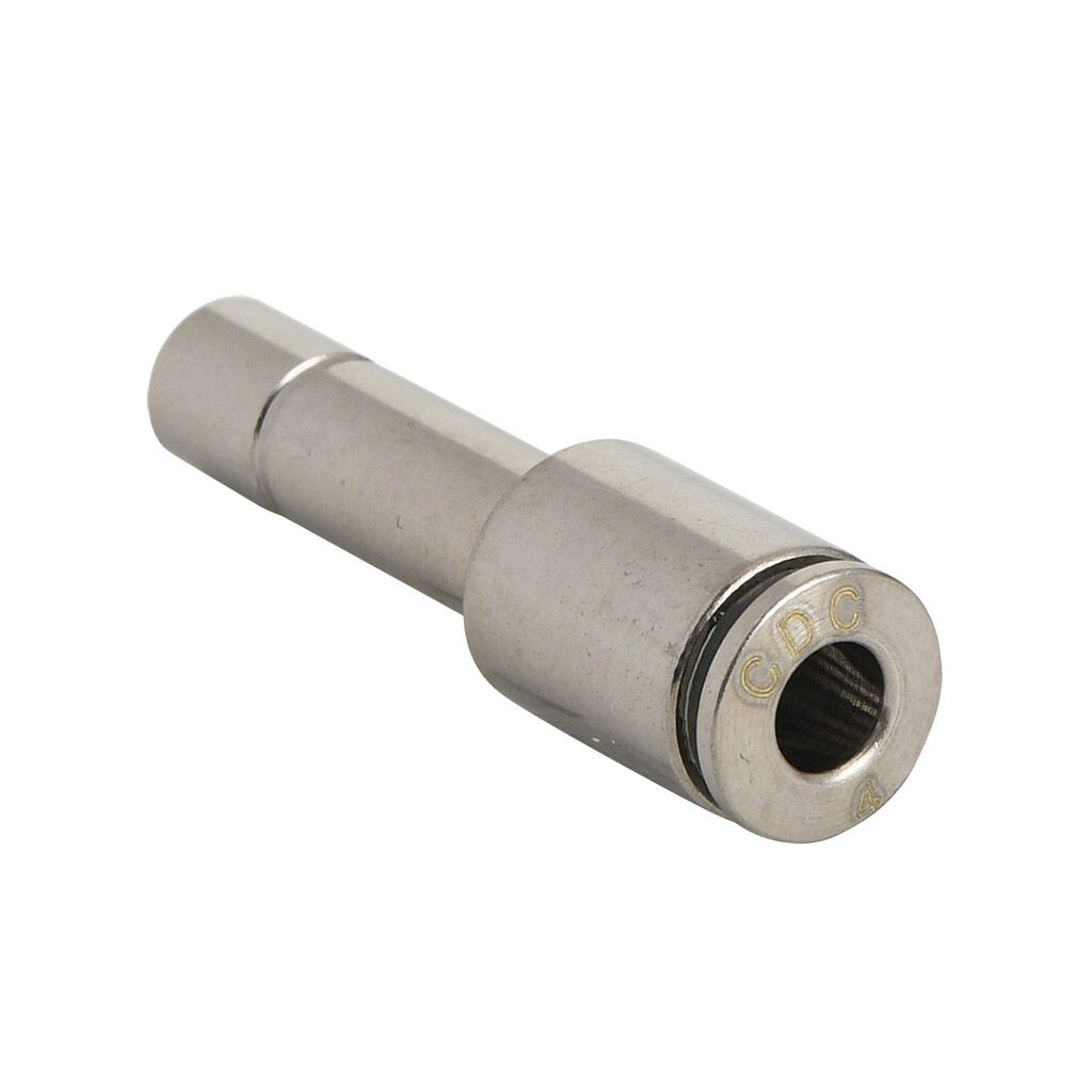 PR6M-4M-B - NITRA pneumatic push-to-connect fitting, plug-in reducer, nickel-plated brass body, (1) 6mm plug-in to (1) 5/32in (4mm) push-to-connect. Package of 5.