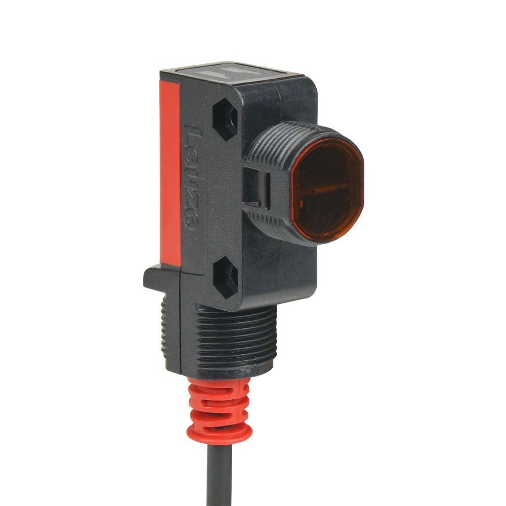 PRK28-4P - Leuze photoelectric sensor, rectangular, polarized retroreflective, visible red, 0.02-4.5m sensing distance, complementary light-on/dark-on, PNP, 4-wire, pigtail.