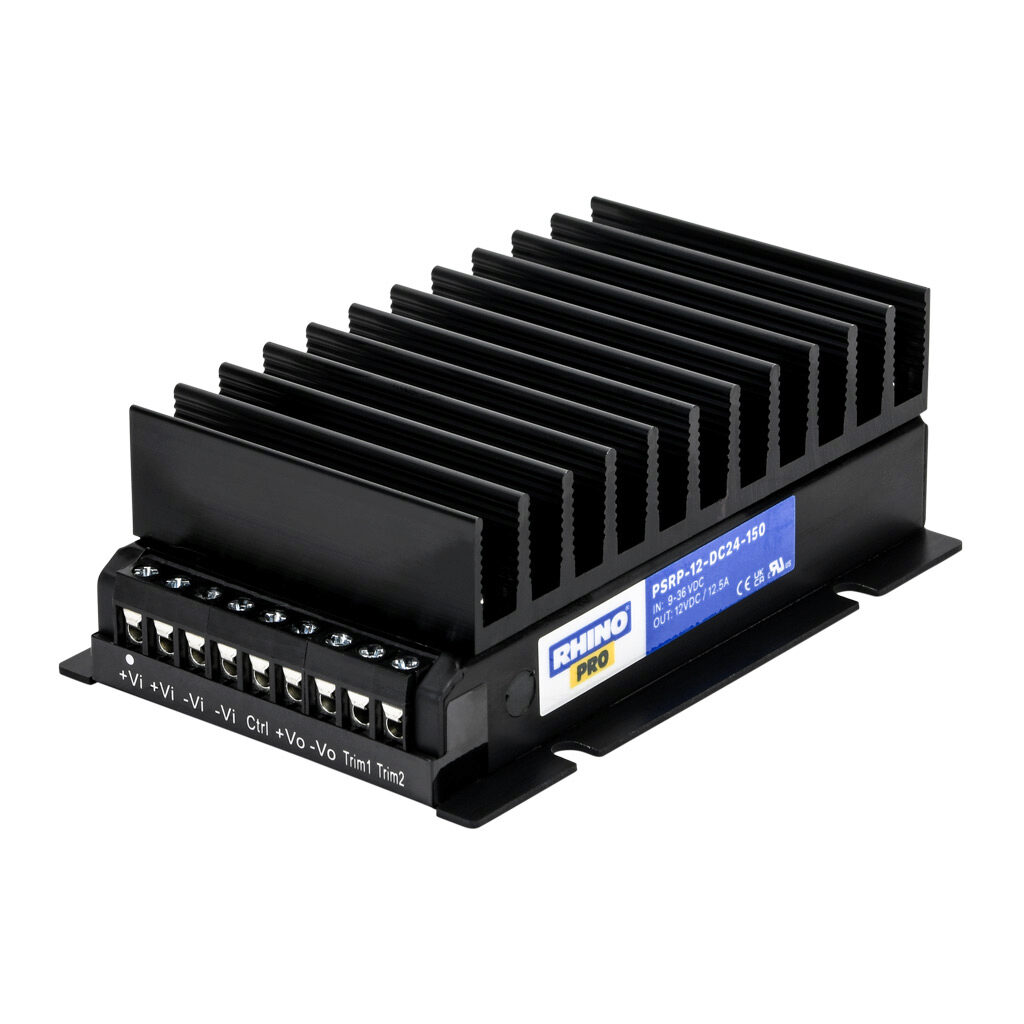PSRP-12-DC24-150 - RHINO PRO DC to DC converter, 9-36 VDC input, 12 VDC output, 12.5A, 150W, aluminum housing, encapsulated, chassis mount, screw terminal.
