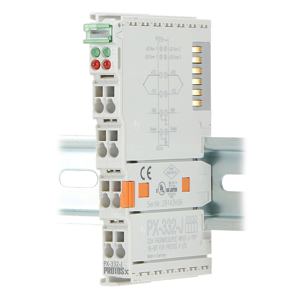 PX-332-J - Protos X temperature input terminal, thermocouple, 2-channel, 16-bit resolution, input thermocouple type(s): J.