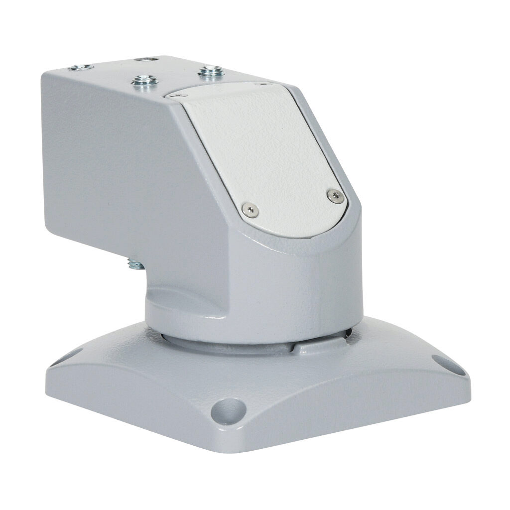 R147-005-000R - Hammond suspension arm fitting, right-angle top-mount swivel base, 300 degrees movement range, ductile iron, RAL 7040 window gray, powder coat finish. For use with 50mm Heavy Duty suspension arm profile.