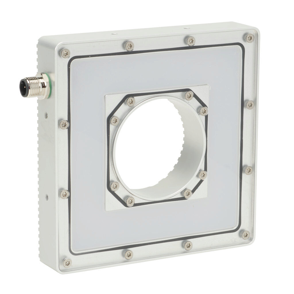 RD1PF5CY - Lumher RD machine vision lighting, ring light, infrared light emission, plus or minus 30 degrees, continuous, 135 x 135 x 25mm housing, 22.8-25.2 VDC operating voltage.