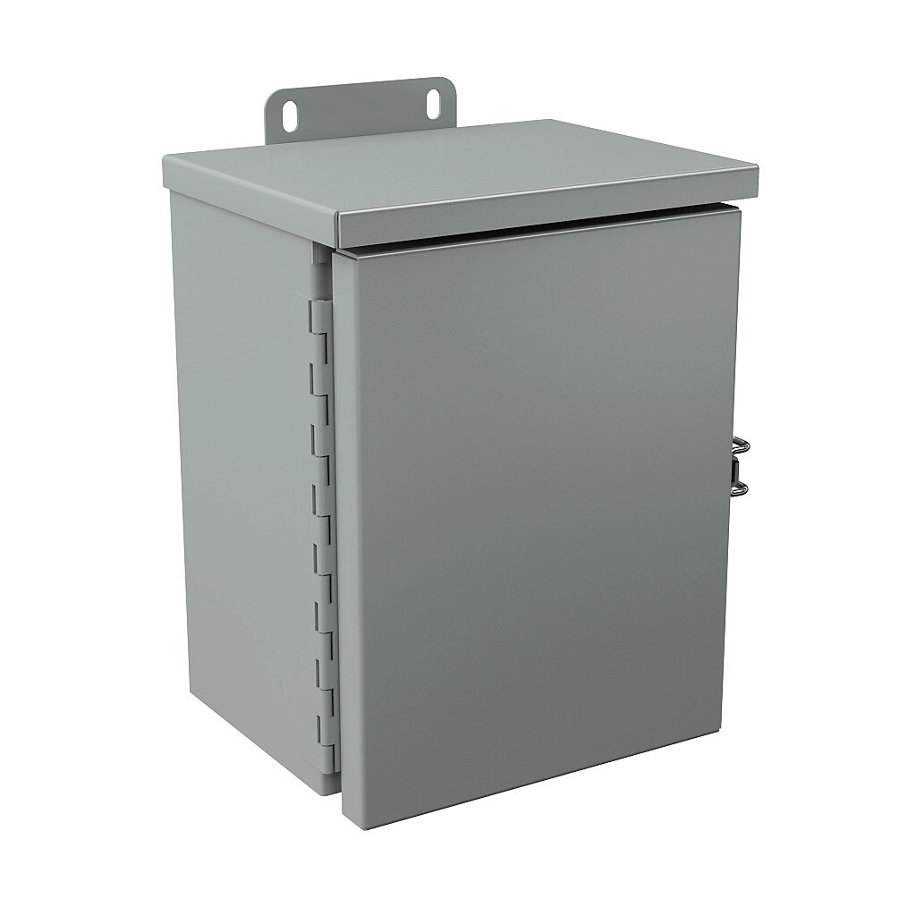 RHC081006 - Wiegmann enclosure, NEMA 1/3R, 10 x 8 x 6in (HxWxD), wall mount, with knockouts, carbon steel, ANSI 61 gray, powder coat finish, single-door, quick-release latch, padlock hasp and staple.