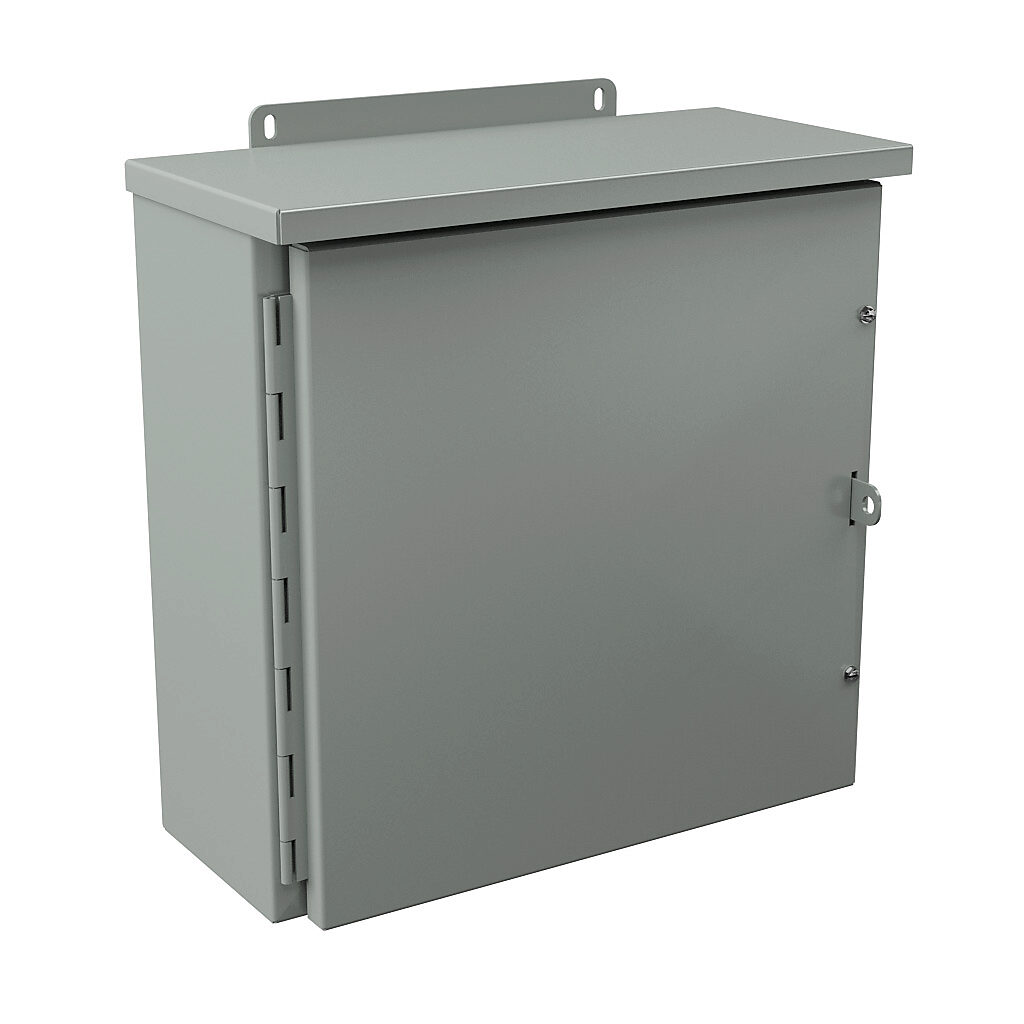 RHC161606 - Wiegmann enclosure, NEMA 1/3R, 16 x 16 x 6in (HxWxD), wall mount, carbon steel, ANSI 61 gray, powder coat finish, single-door, 1/4-turn flush-mounted latch, padlock hasp and staple.