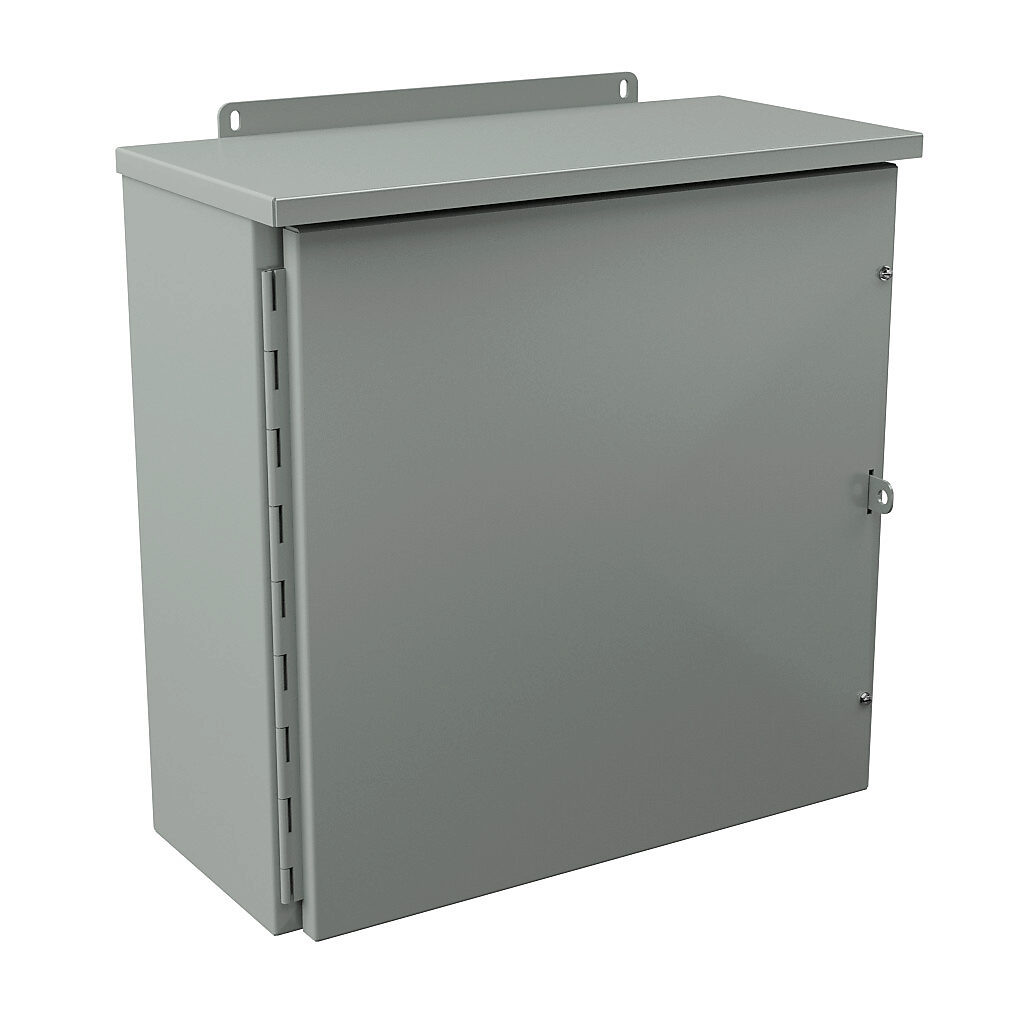 RHC202008 - Wiegmann enclosure, NEMA 1/3R, 20 x 20 x 8in (HxWxD), wall mount, carbon steel, ANSI 61 gray, powder coat finish, single-door, 1/4-turn flush-mounted latch, padlock hasp and staple.