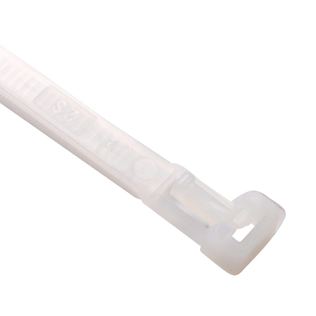RIA.2.233 - SapiSelco releasable cable tie, general purpose, nylon 6.6, 11.02in length, 0.3in width, 61lb tensile strength, 2.99in maximum bundle diameter, natural. Package of 100.